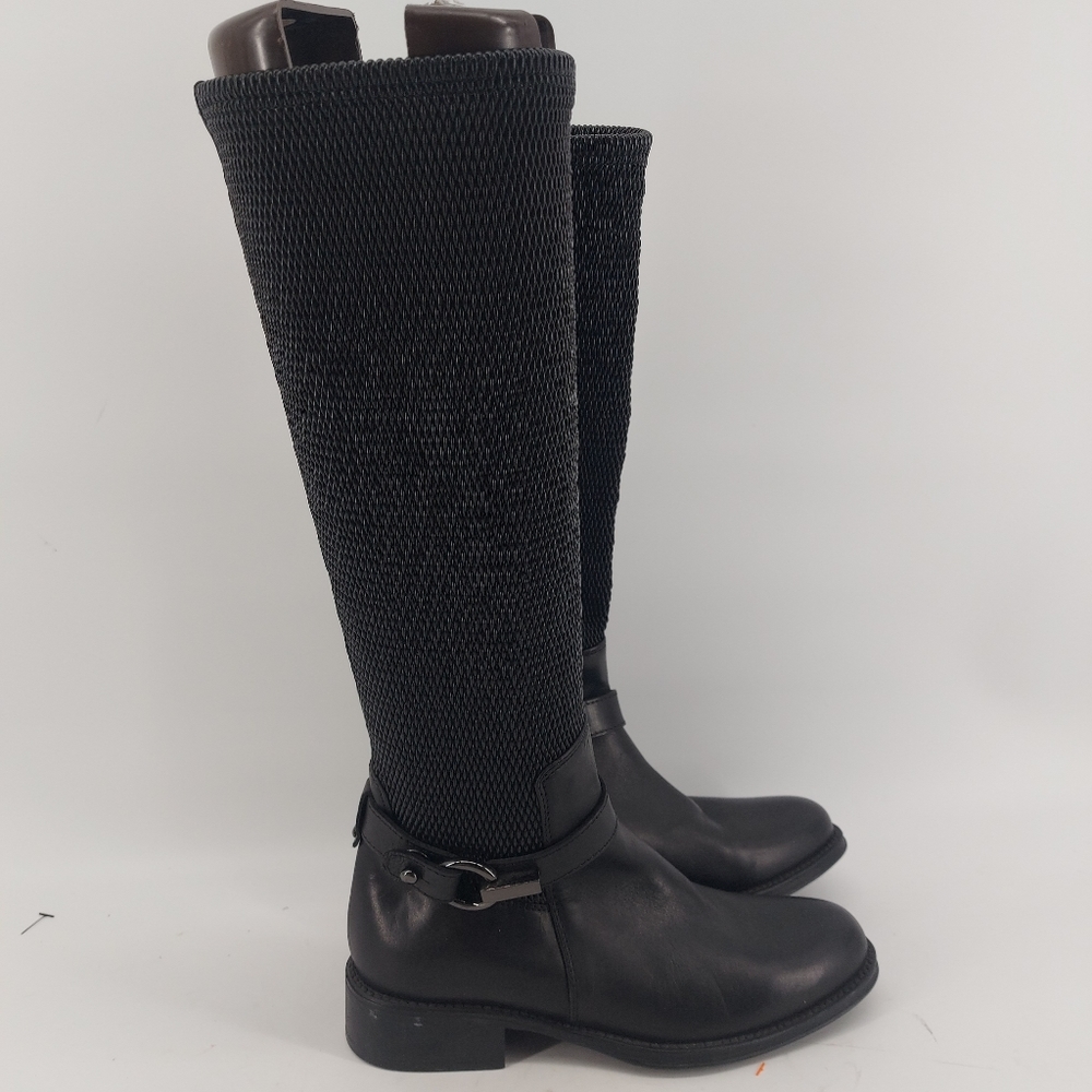 Aquatalia Urope Black Leather Elastic-Loop Knee Boot Size 6